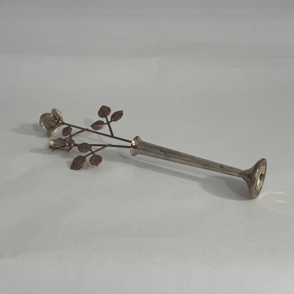 Vintage Ted Arnold Ltd Metal Rose Flower Bud Vase Art Decor Rose Gold 10.5” - Picture 12 of 15